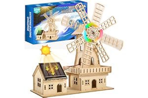STEM Solar-Powered 3D Wooden Puzzle Kit - DIY Dutch Windmill House Building Toy | Educational Science Craft for Kids 8-15 & A