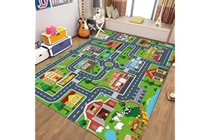 LTKOUGFAM Kids Car Rug Play Mat for Cars Toys, Kids Carpet Playmat, Car Mat Town City Road Map for Boy Playroom Bedroom, Kids Car Track Play Rug for Children Baby Toddler (Style Four, 78.7X 59 INCH)