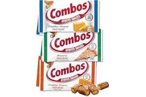 TABOOM Combos Variety Pack Cheese Baked Snacks - 6 Individual Bags - Made With Real Cheese On The Go Snack, Cheddar Cheese Crunchy Crackers, Cheddar Cheese, Pizzeria Flavored Puffed Pretzels