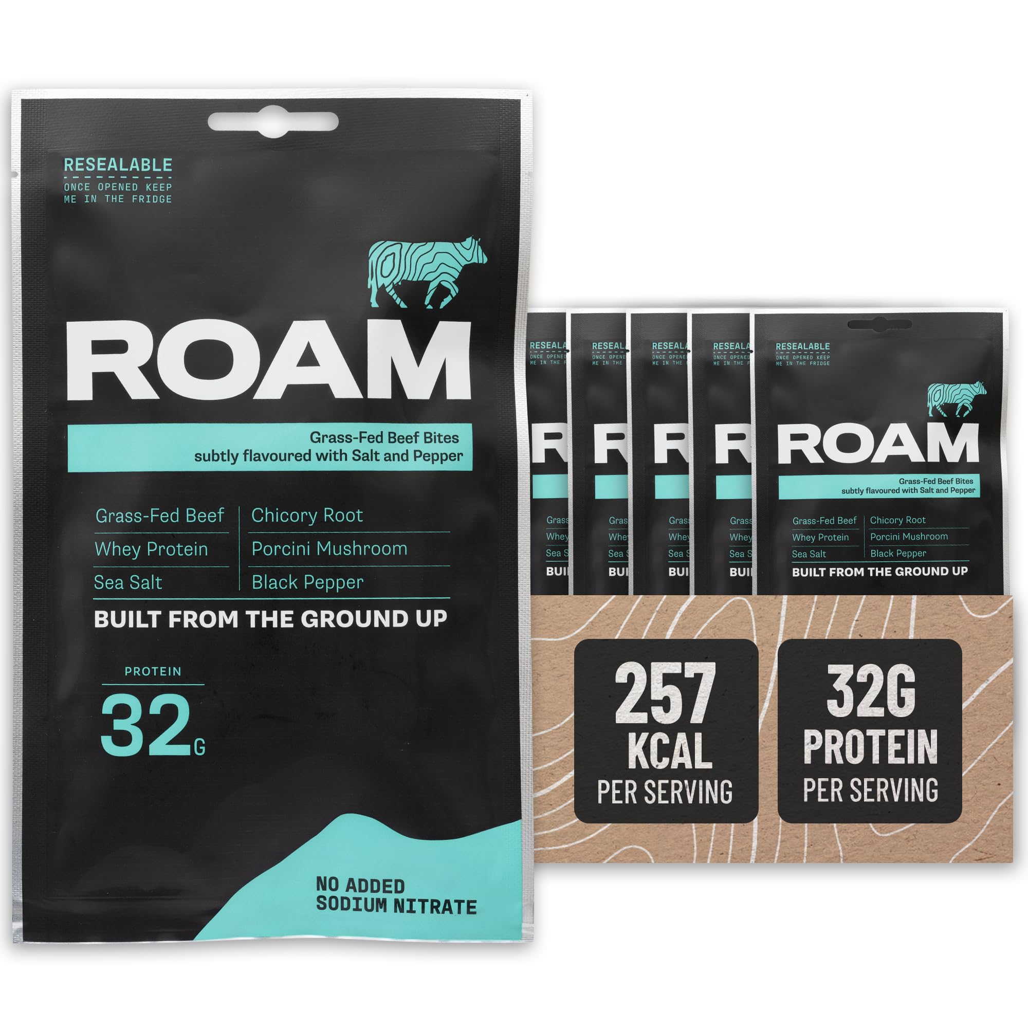 ROAM Natural Protein Bites, Meal Replacement Keto Bars, 6 x 70g Beef Protein Sticks & Healthy Snacks, Low Calorie Snacks (Beef Bites)