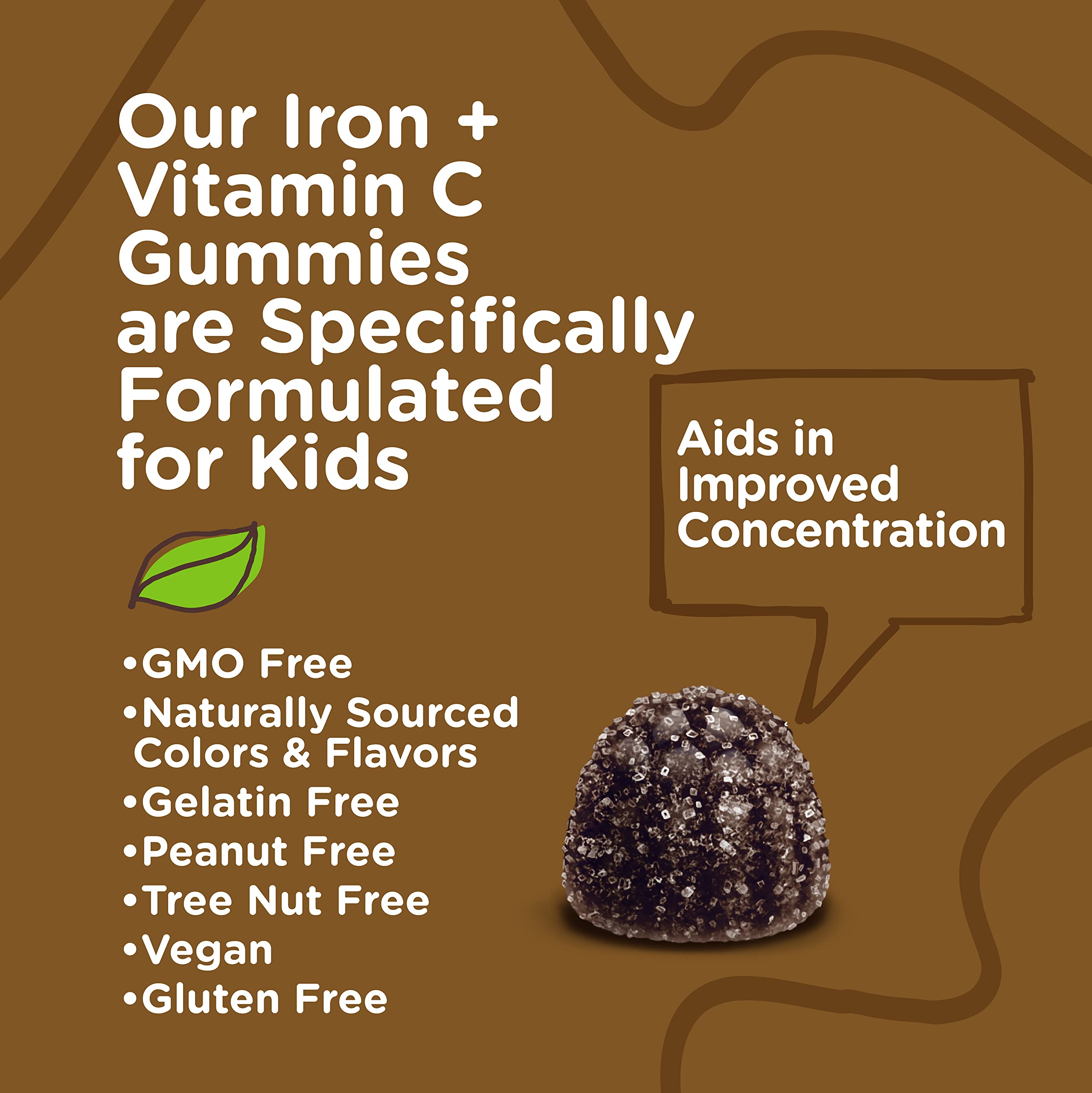 Viteey Iron Gummies for Kids with Vitamin C - Supports Energy, Blood Cell Formulation, Blood Builder Anemia Kids Iron Supplements - Vegan, Gelatin Free, Gluten Free - Tasty Chewable Grape Flavored
