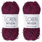 2 Skeins (Pack) Scrubby Yarn, Loren Wash, 100% Polyester, Total 17.6 Oz (500gr), Each 3.52 Oz (100gr) / 92 Yrds (85m), Yarn Weight: 4 Worsted-Aran Plum R139
