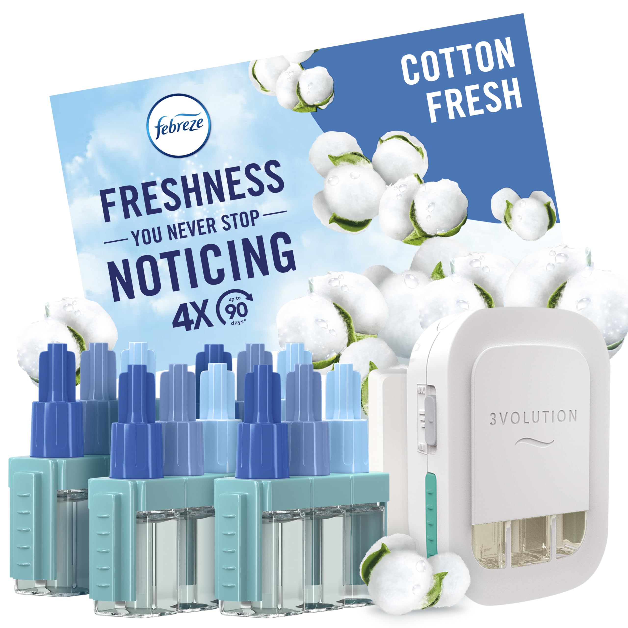 Febreze 3Volution Plug In Air Freshener Starter Kit + 4 Refills, (20mlx4), Odour Fighter