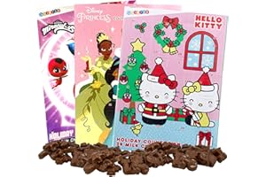 NEEDZO Disney Princess, Hello Kitty and Lady Miraculous Christmas Countdown Calendar 2023, Holiday Advent Calendars Filled with Chocolate Pieces for Girls, 1.76 Ounces, Pack of 3, 24 Pieces