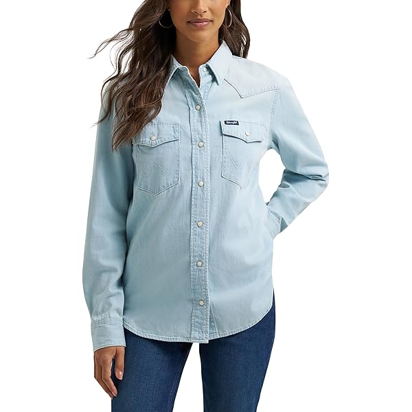 Chemise Western Wrangler Pour Femme – Taille M, Bleue, à Snaps, Manches Longues