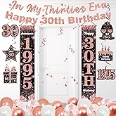 30th Birthday Decorations for Her, Happy 30th Birthday Banner, In My Thirties Era Centerpieces Swirls Party Supplies, Awesome 1995 Door Banners, Rose Gold Thirty Bday Balloons Hanging Swirls