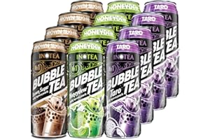 HYOJATEM (Pack of 12) INOTEA Bubble Tea | Choose One Flavor: Brown Sugar, Taro, Honeydew, Banana, Matcha Latte, Sea Salt Coffee, and Assorted | Ready to Drink in a Can (16.6oz/can) | Black Milk Tea with Boba (Assorted (Brown 4, Honeydew x 4, Taro x 4))