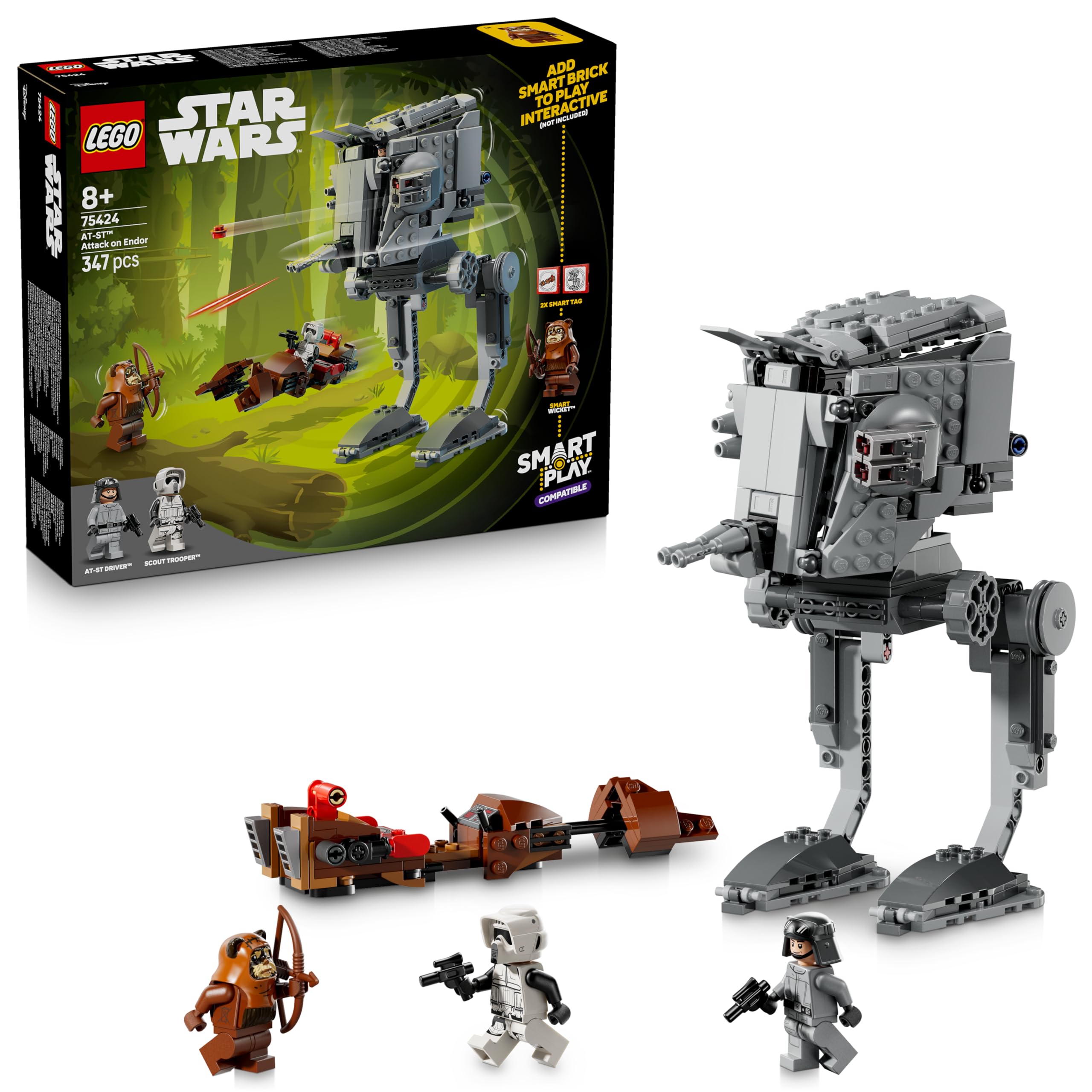 LEGO Star Wars 75424 SMART Play: AT-ST Angriff auf Endor - Kompatibles Interaktives Spielzeug inkl. 2 SMART Tags und Wicket Minifigur - Geschenk für Jungen und Mädchen ab 8 Jahren und Erwachsene Fans