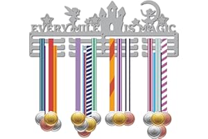CREATCABIN Running Medal Holder Fairy Castle Medal Hanger Display Silver Athlete Player Medals Hanging Wall Rack for 60+ Medals Sports Race Competition Running Soccer 15.7x5.9Inch-Every Mile is Magic