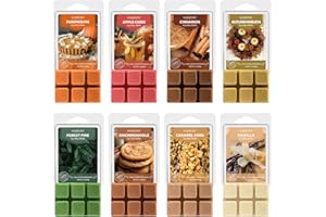 WUSEONY Autumn Scented Wax Melts, Fall Wax Cubes Gift Set, Soy Wax Tarts for Warmer - Pumpkin Pie, Apple Cider, Cinnamon, Autumn Wreath, Forest Pine, Snickerdoodle, Caramel Corn, Vanilla, 8 Pack
