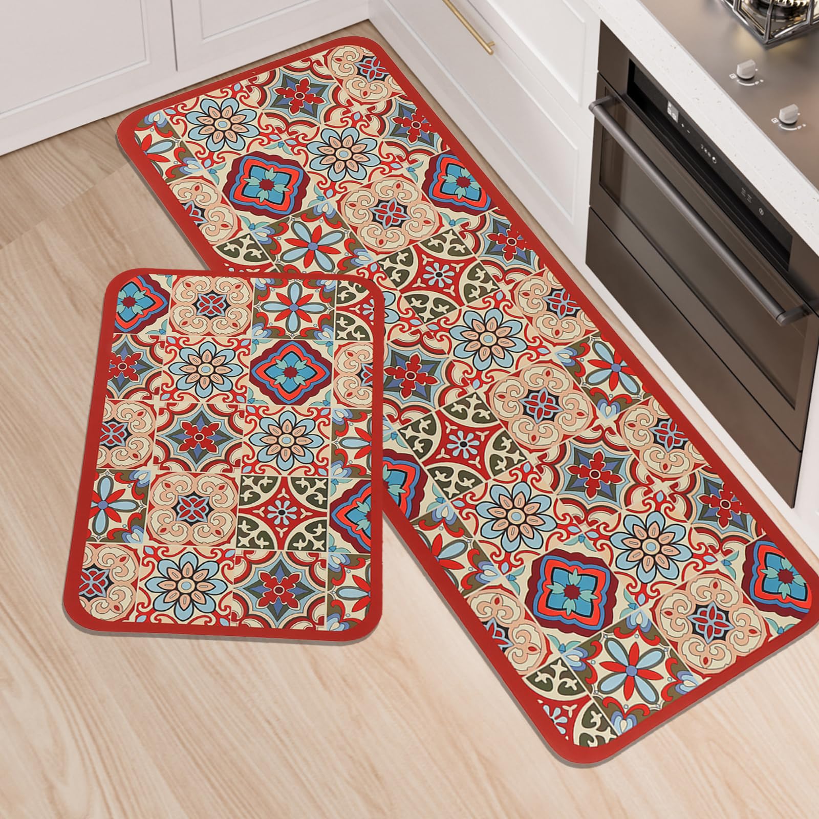 LY4U Kitchen Rug Sets, 2 Piece Non Slip Kitchen Mats and Rugs Runner Set, Rubber Backing Super Absorbable Washable Floor Mats, 43x75+43x120cm