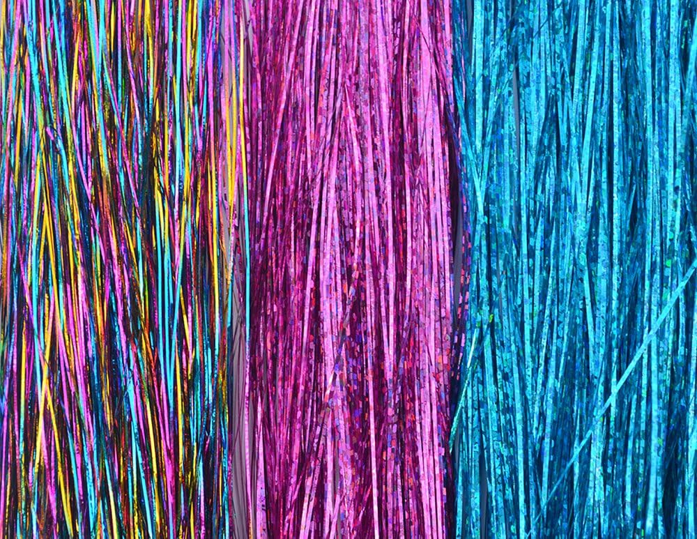 Hair Tinsel, 21 Strands, Sparkling Pink, Sparkling Turquoise, Shiny Rainbow, 7 Strands Each FREE HOOK/LOOP TOOL and 21 MICRO BEADS for Installing.