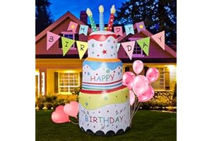 Ukontagood 6 FT Birthday Inflatable Cake, Blow Up Happy Birthday Decorations with LED Lights, Happy Birthday Inflatable Outdoor for Boys Girls Happy Birthday Party Outdoor Indoor Garden Yard Decor