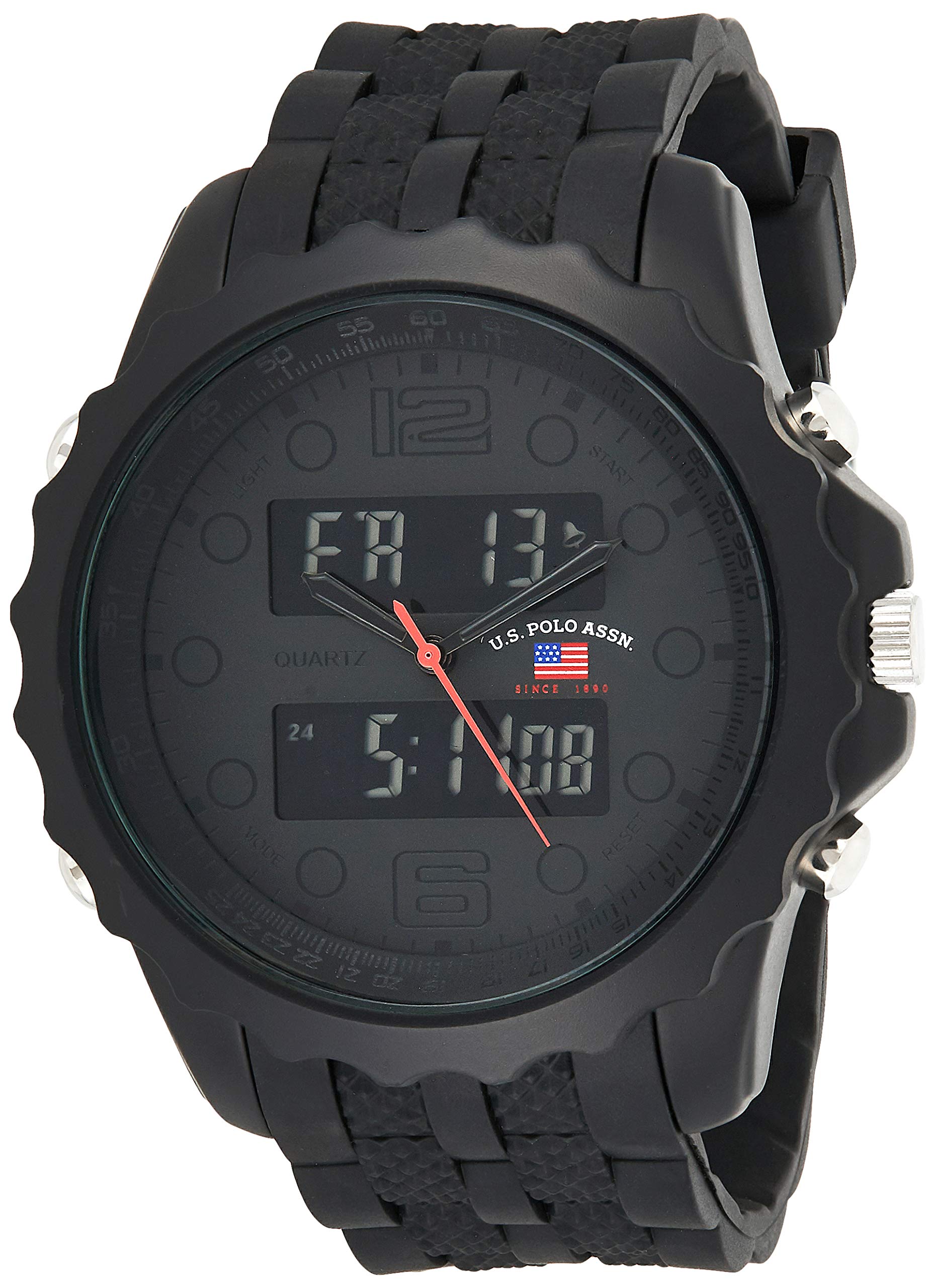 U.S. Polo Assn. Men's Digital Sports Watch US9269, Black, Digital, Quartz Movement, Silicone Strap, Black, 50mm, 23mm, 13mm, 95g, Water Resistant
