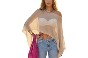 MAKABO Women's Sheer Poncho Top Lightweight Shrug Pullover Knit Bolero Sweater Cover Up Beachwear