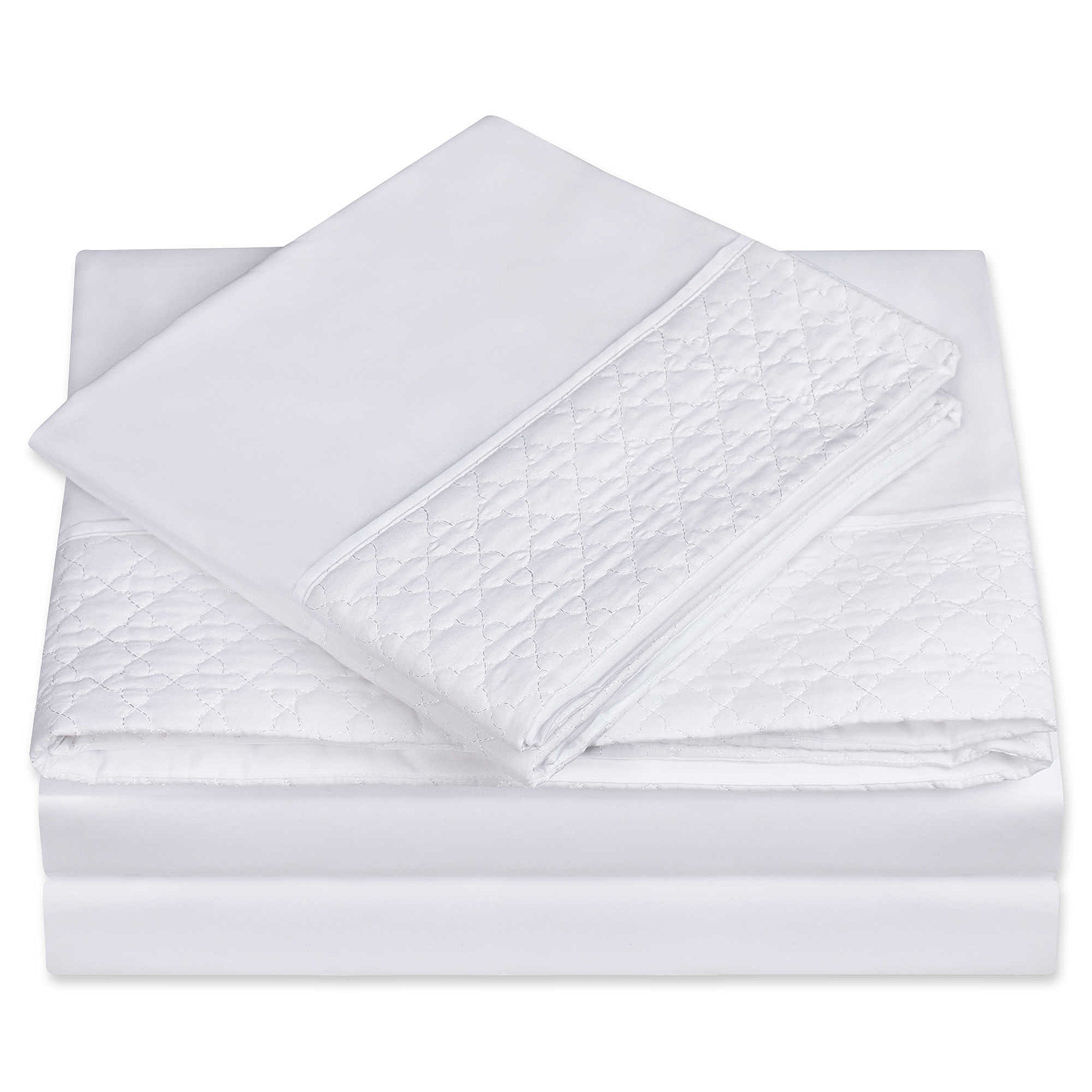 Elegant Comfort | Quilted Design on Flat Sheet and Pillowcases| Wrinkle Free, 100% Hypoallergenic, Microfiber, White, Full