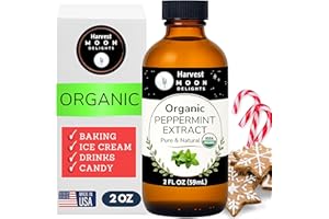 Organic Peppermint Extract for Baking, Ice Cream, Drinks, and Candy - 2 oz - Water-Soluble - By Harvest Moon Delights - Pure Peppermint Flavoring, Mint Extract