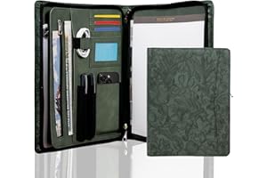 AZXCG Embossed Leather Padfolio for Women, Professional Bussiness Portfolio Organizer with A4 Notepad Holder, Zippered Portfolio Binder Fits 13" Ipad/Tablet,Gift for Women