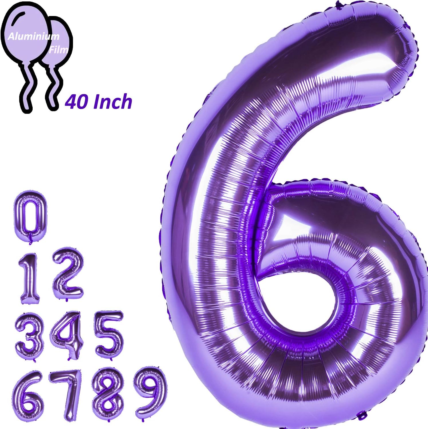 CHANGZHONG 40 Inch Foil Number Balloons Purple Giant Helium Balloon Birthday Party Wedding Mariage Decorations for Suprise Party (Purple 6, 40 Inch)