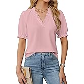 Blooming Jelly Women Dressy Causal Tops Ruffle V Neck Business Blouses Summer Work Shirts 2025(X-Large,Pink)
