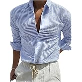 VIPWOLF Men's Striped Dress Shirts Button Down Long Sleeve Collared Office Work Tops