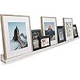 Rustic State Ted 60" Wall Mount Extra Long Narrow Picture Ledge Photo Frame Display - Wooden Floating Storage Shelf for Living Room Office Kitchen Bedroom Bathroom Décor - Washed White
