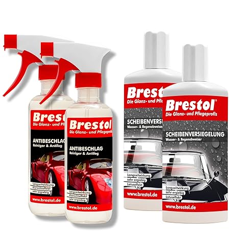 Brestol Antibeschlag + Scheibenversiegelung Set2 (2X 250 ml + 2X 300 ml)- Wasserabweiser Regenabweiser Antifog Antibeschlagsp