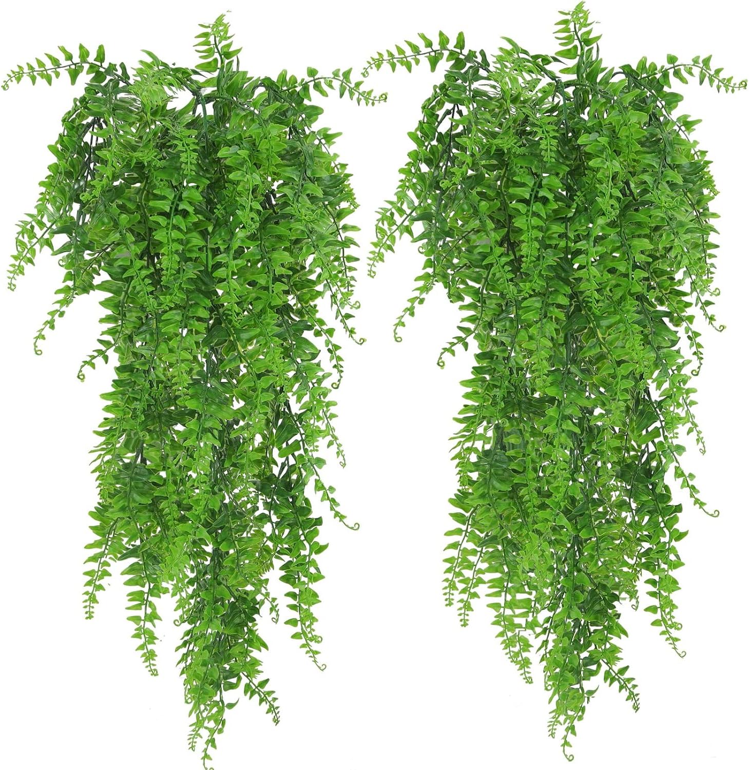 ARIATI 2 Pack Artificial Fern Hanging Plants fake hanging plant Ivy Plastic plants Persian Rattan Faux Vine Greenery Home Decor for Indoor Outdoor, Living Room,Garden, Bedroom, Wall, Wedding Decor