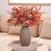 Thiccywoov 10pcs Fall Baby Breath Artificial Flowers Bulk Faux Flowers European Silk Bouquet Vintage Table Centerpieces for Thanksgiving Wedding Decor Table Arrangements(Fall Orange)