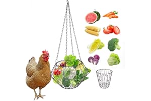 GHWMYD Hanging Chicken Feeder Accessories, Foldable 6.5Inch Large Poultry Vegetable Fruits Feeder Basket with 4pcs Hanging Chain, Veggie Treat Ball Boredom Toys for Chicken/Hens/Duck/Rabbits' Coop