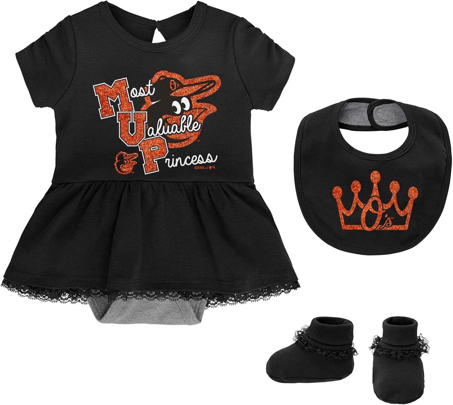 OuterStuff MLB Newborn & Infants Girls Diamond Girl Creeper, Bib, Bootie Set: Clothing