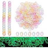 Beadthoven 400pcs Acrylic Linking Rings - Glow in The Dark Plastic Chain for Jewelry Making, Glittery Twisted Oval Quick Link Connectors 16x12mm for Hat, Purse, Phone Strap