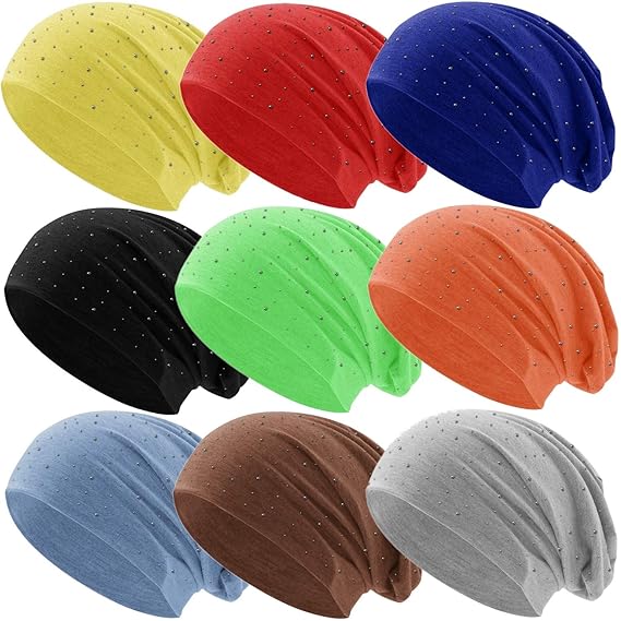 Hatstar Strass Nieten Steine Jersey elastisches Long Slouch Beanie Unisex Herren Damen Mütze