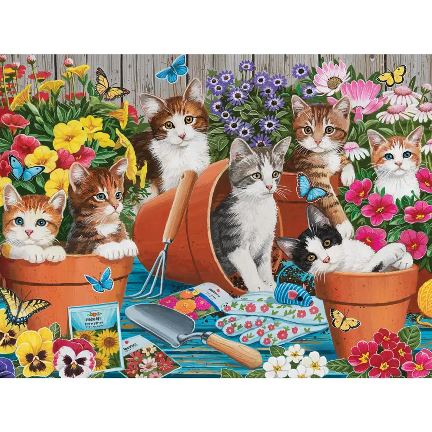 Photo 1 of Bits and Pieces 300 Piece Puzzles for Adults 300 Large Pieces 18" x 24" Jigsaw Puzzles, Cats in Garden, Random Die Cut, No 2 Pieces Alike, Gardener's Little Kitten Helpers