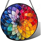 JOSUMALY Stained Glass Window Hanging - Colorful Flowers Sun Catcher for Door Terrace Garden Home Decor, Abstract Gradient Suncatcher Birthday Gifts for Lovers Women Men Dad Mom Nana 7.8 in