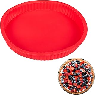 Relaxdays Obstkuchenform aus Silikon, für Quiche, Tarte, Obstkuchen, spülmaschinenfest & hitzebeständig, Ø 25 cm, rot