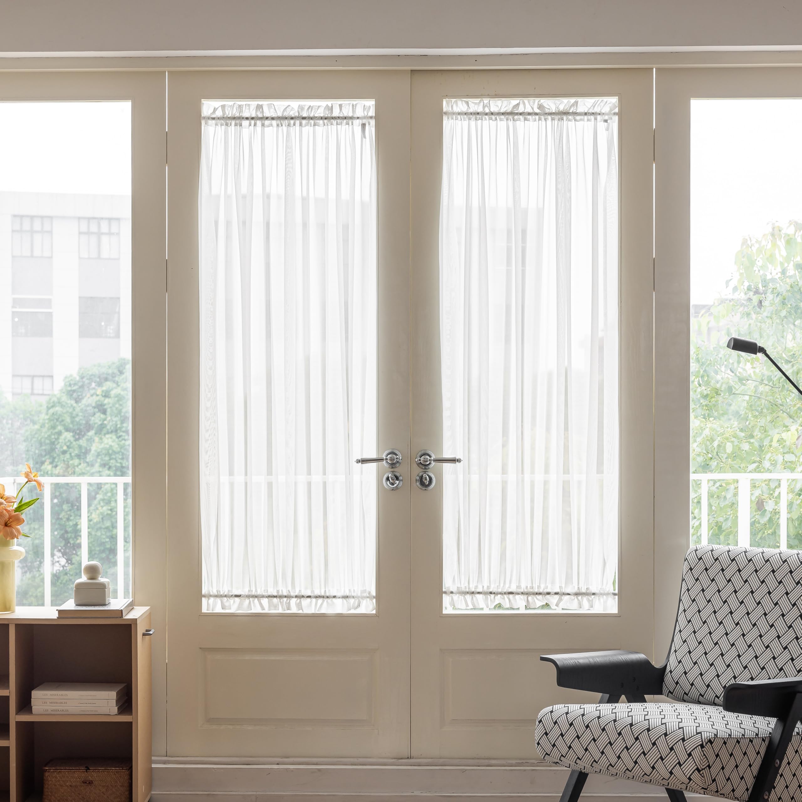 Aquazolax Sheer French Door Voile Curtain Panel, Polyester & Polyester Blend, Ivory, 2 Panels, 54" W x 72" L