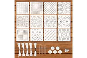 28pcs Plastic Sashiko Stencil Kit, Include 12pcs Geometric Simple Sashiko Embroidery Template 1pcs Thimble 5pcs Needle 5 Roll