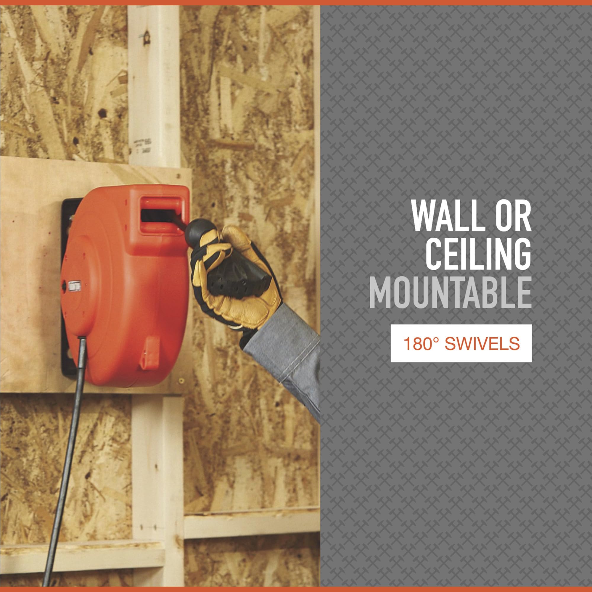 Ironton Retractable Extension Cord Reel 40ft. 12/3, Triple Tap on