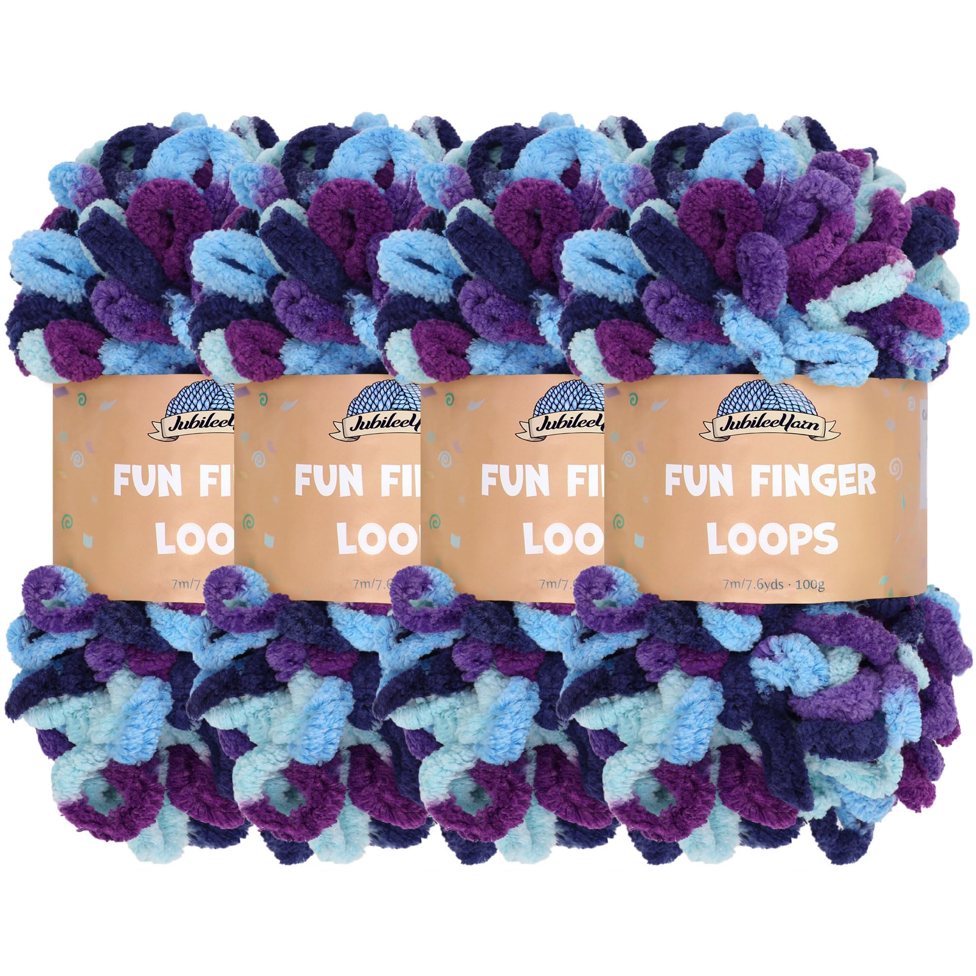 JubileeYarn Fun Finger Loops Yarn - Polyester Jumbo Weight Loop Yarn - 100g/Skein - Aphrodite - 4 Skeins