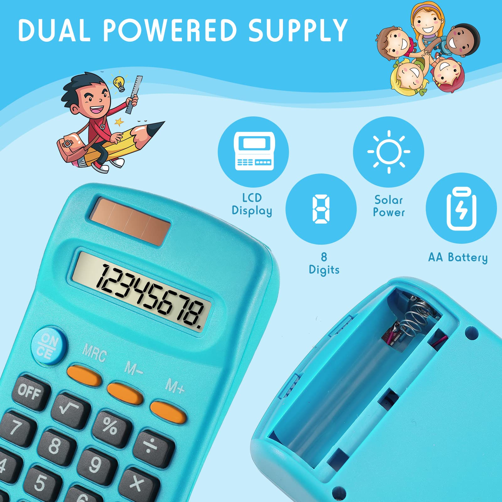 12 Pack Pocket Size Mini Calculator Basic Calculator for Students 8 Digit Display Solar Battery Dual Power Small Desktop Home Office School Students Kids, 4 Colors