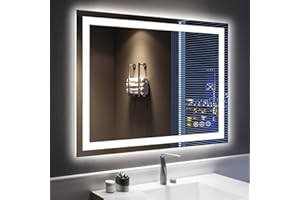 YEELAIT 40x32 Inch LED Bathroom Mirror with Lights Front and Backlit Lighted Vanity Mirror for Bathroom Wall with 3 Colors Dimmable Anti-Fog Memory Shatter-Proof IP54 Waterproof Horizontal/Vertical