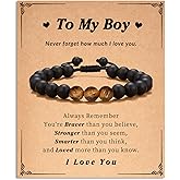 Mirrithymia Teen Boy Gifts | Black Onyx Tiger Eye Bracelet for Teenage Boys | Inspirational Gift for Son Grandson Nephew Blessing Encouragement Card & Pouch