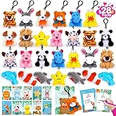 28 Packs Valentines Day Gifts for Kids Girls Boys with Valentines Stuffed Animal Keychain Valentine Cards for Kids Classroom Exchange Gifts Mini Animal Plush Toys Valentines Party Favor School Prizes