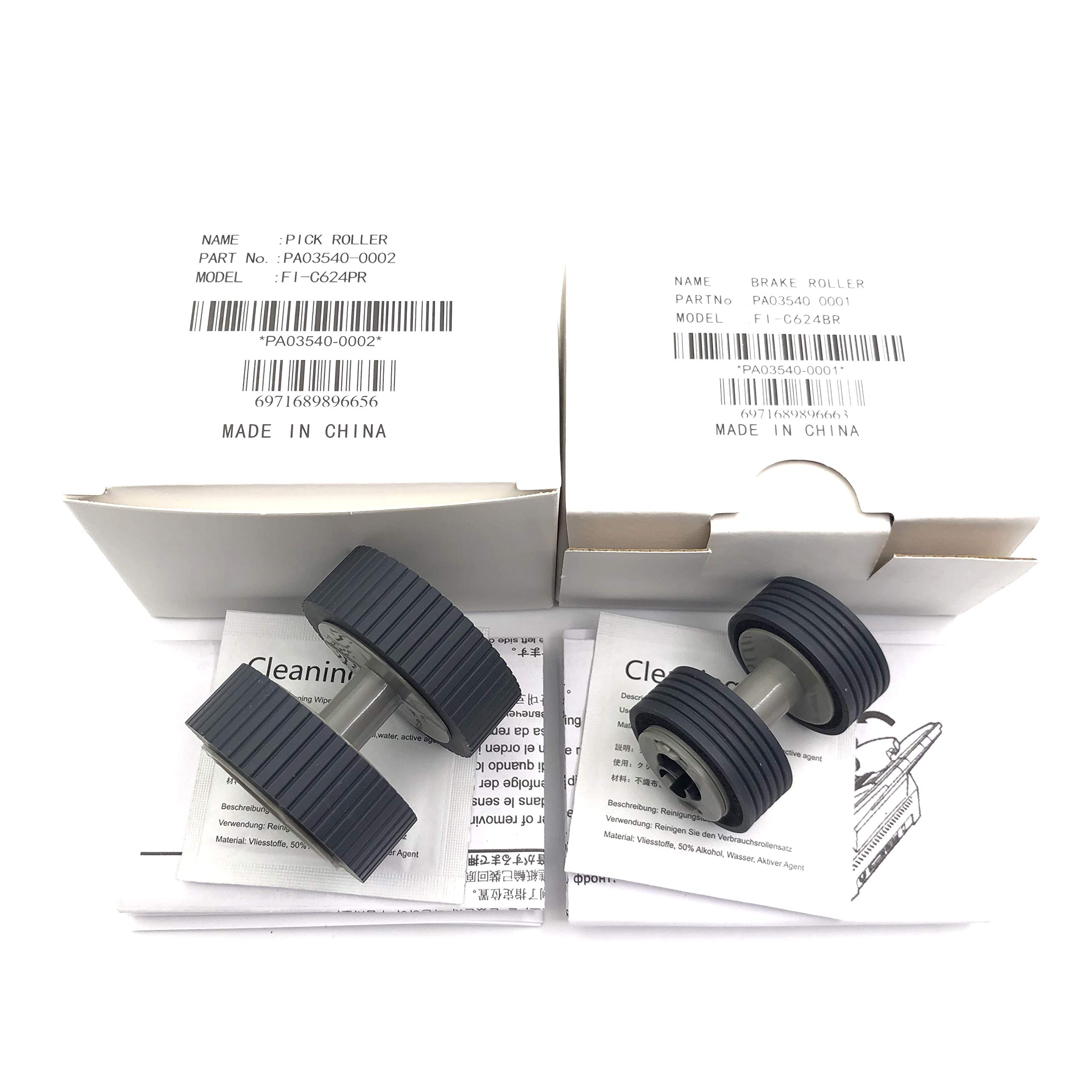 OKLILI PA03540-0001 PA03540-0002 Brake Roller + Pick Roller Pickup Roller Compatible with Fujitsu fi-6240Z fi-6140Z fi-6230Z fi-6130Z fi-6240 fi-6140 fi-6230 fi-6130 fi-6125 fi-6225