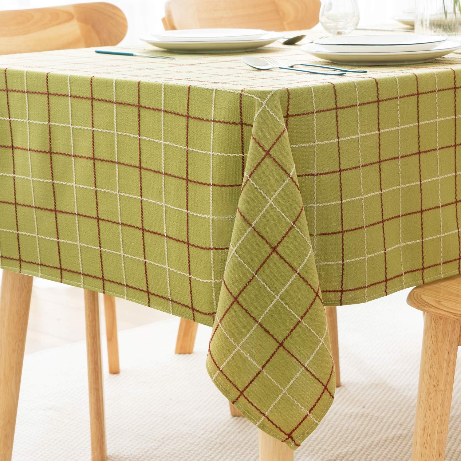 joybest Tablecloths, Rectangle Table Cloth Cotton Linen Wrinkle Free Stitching Lattice Washable Tablecloths Dust-Proof Table Cover for Party Kitchen Dinning (Round, 70 Inch, Red): Kitchen & Dining