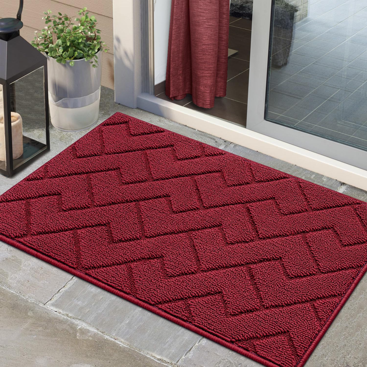 Biscpro Door Mat 60x90cm,Indoor DoorMat Washable,Doormat Indoor Dirt Trapper Non-slip,Absorbent Inside Entrance Rug Floor Mat for Entryway,Patio,Garden,Laundry Room,Pets - Red — image 1