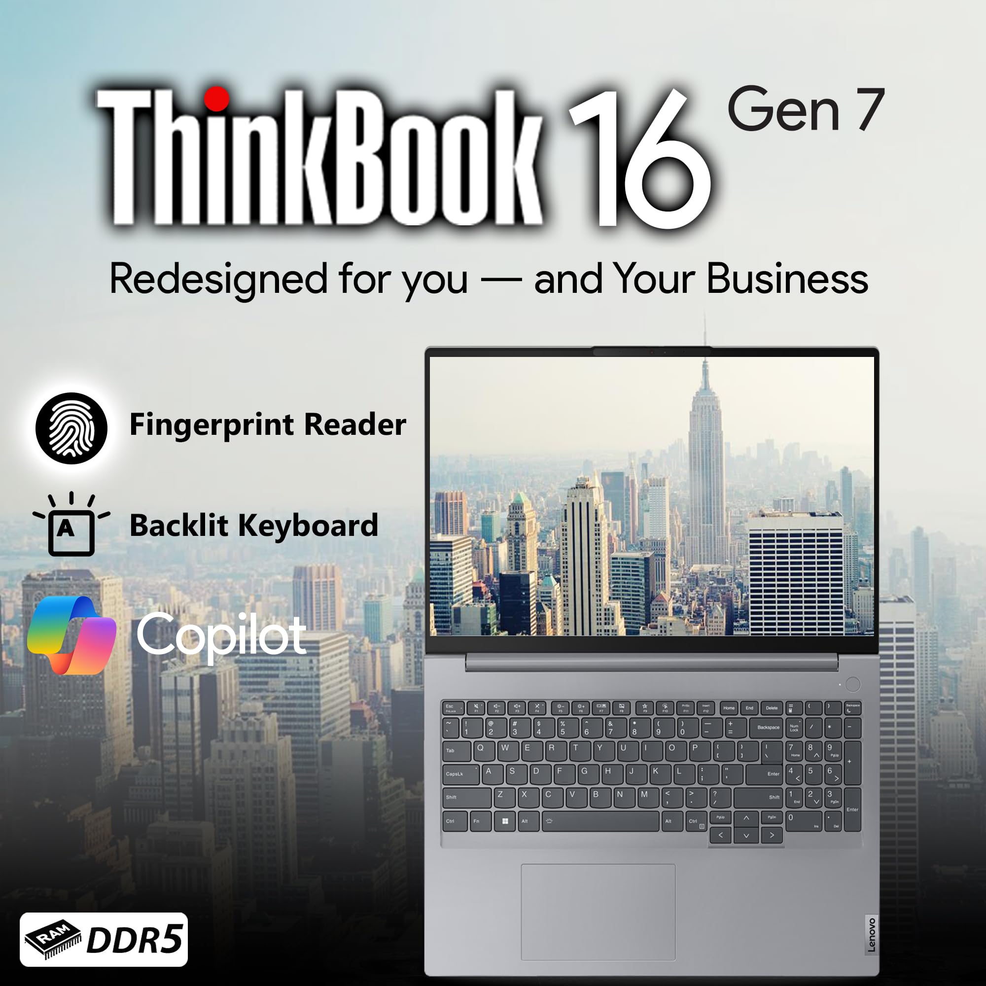 Lenovo ThinkBook 16 G7 Business Laptop, 16” FHD+, AMD Ryzen 7 7735HS, 32GB DDR5, 1TB NVMe, WiFi 6E + BT, Backlit KB, Fingerprint Reader, HD Webcam, Win 11 Pro