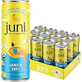 Juni Sparkling Adaptogen Drink with Ashwagandha, Lion’s Mane & Reishi Mushrooms, Green Tea for Focus, Zero Sugar, 5 Calories, Organic, Non Alcoholic Drinks - Lemon 12 pack