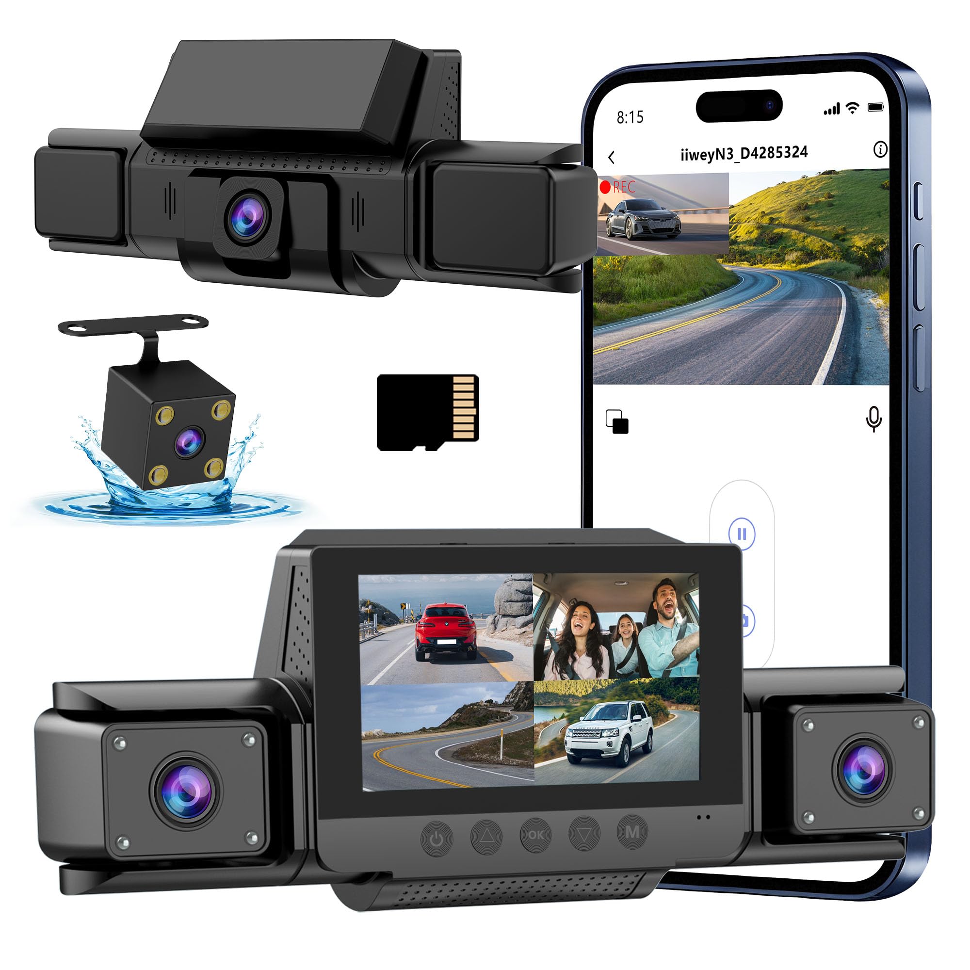 Photo 1 of 4-Channel 360° Dash cam Front and Rear FHD 1080P 180° Rotating Side-View Camera APP Control reversing Display Collision Detection Parking Monitoring Loop Recording | Suitable for sedans and SUVs